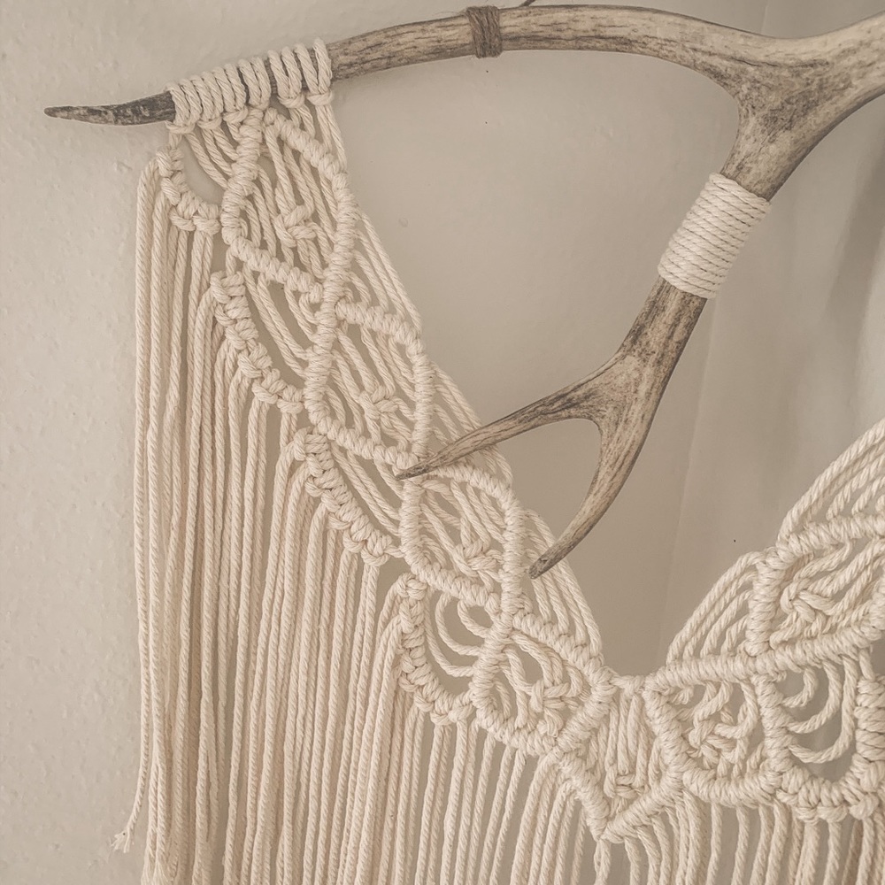 Repurposed Deer Shed Macrame Art Wall Hanging - Picture 2 of 4
